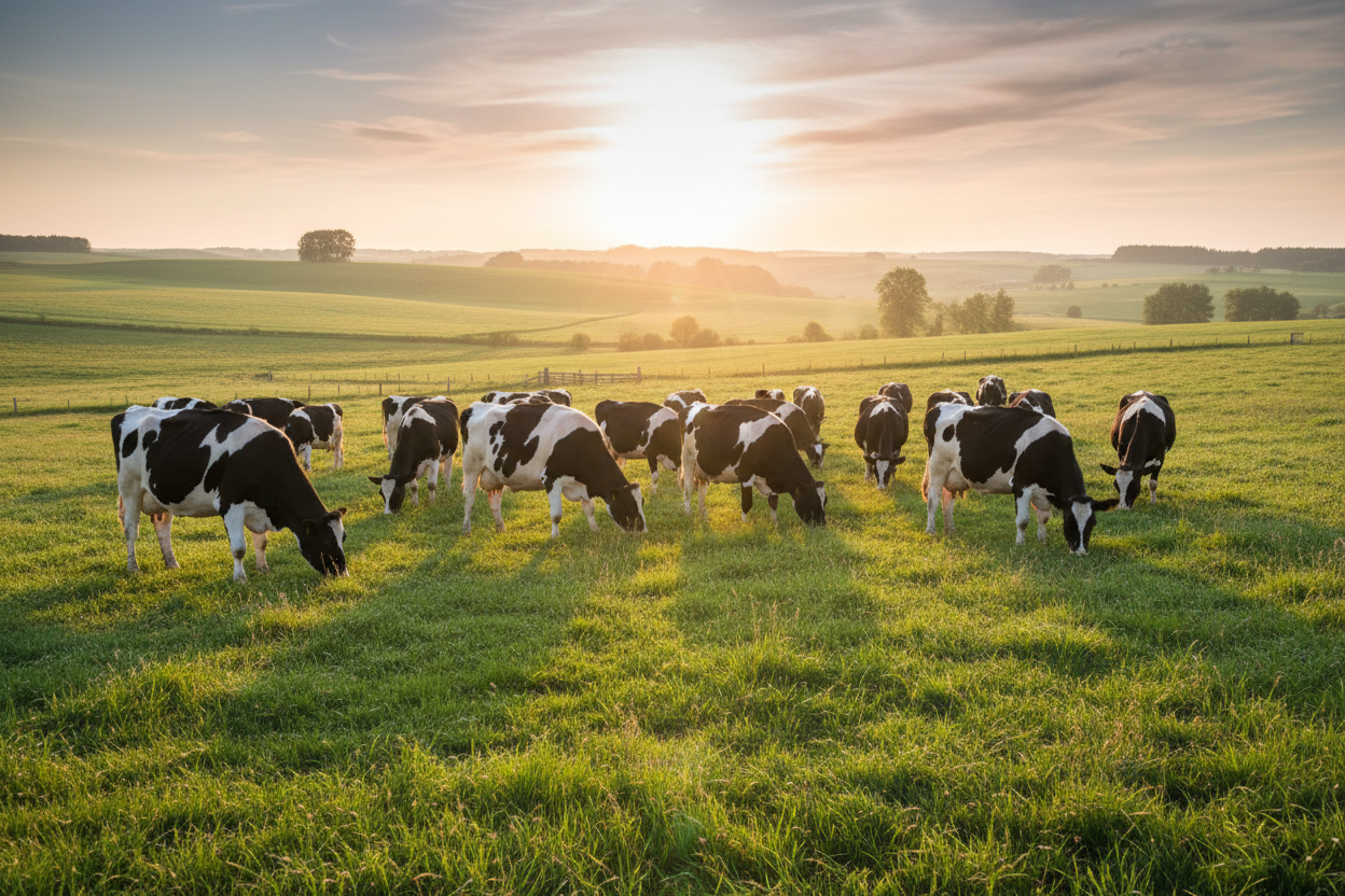 generated-image-2025-11-14_2 : pls create similar image as the one to the left of this text, but use dairy cows instead of bison